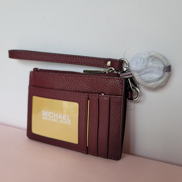 MICHAEL KORS Small Top-Zip Coin Pouch with ID Holder Pebbled Leather-Merlot⭐$69 - Picture 10 of 16